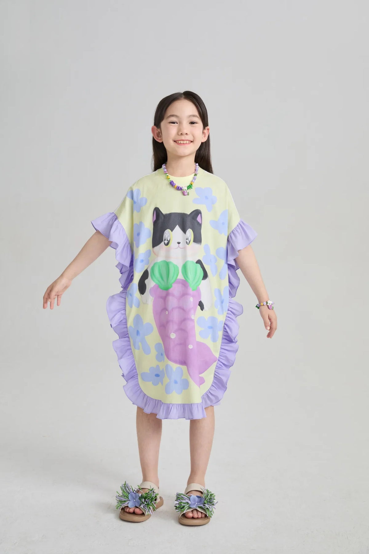 Mermaid Cat Hawaiian Ruffle Dress