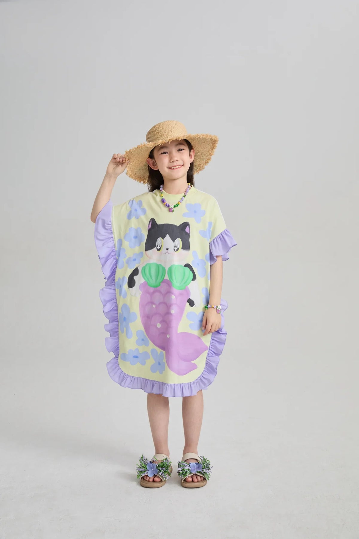 Mermaid Cat Hawaiian Ruffle Dress