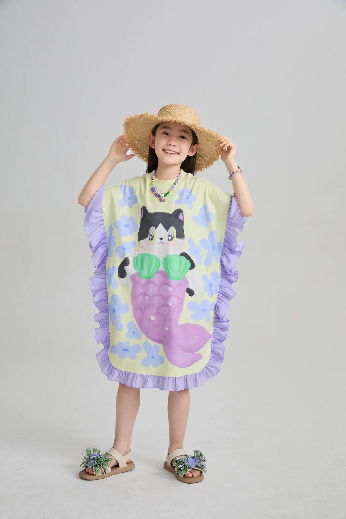 Mermaid Cat Hawaiian Ruffle Dress