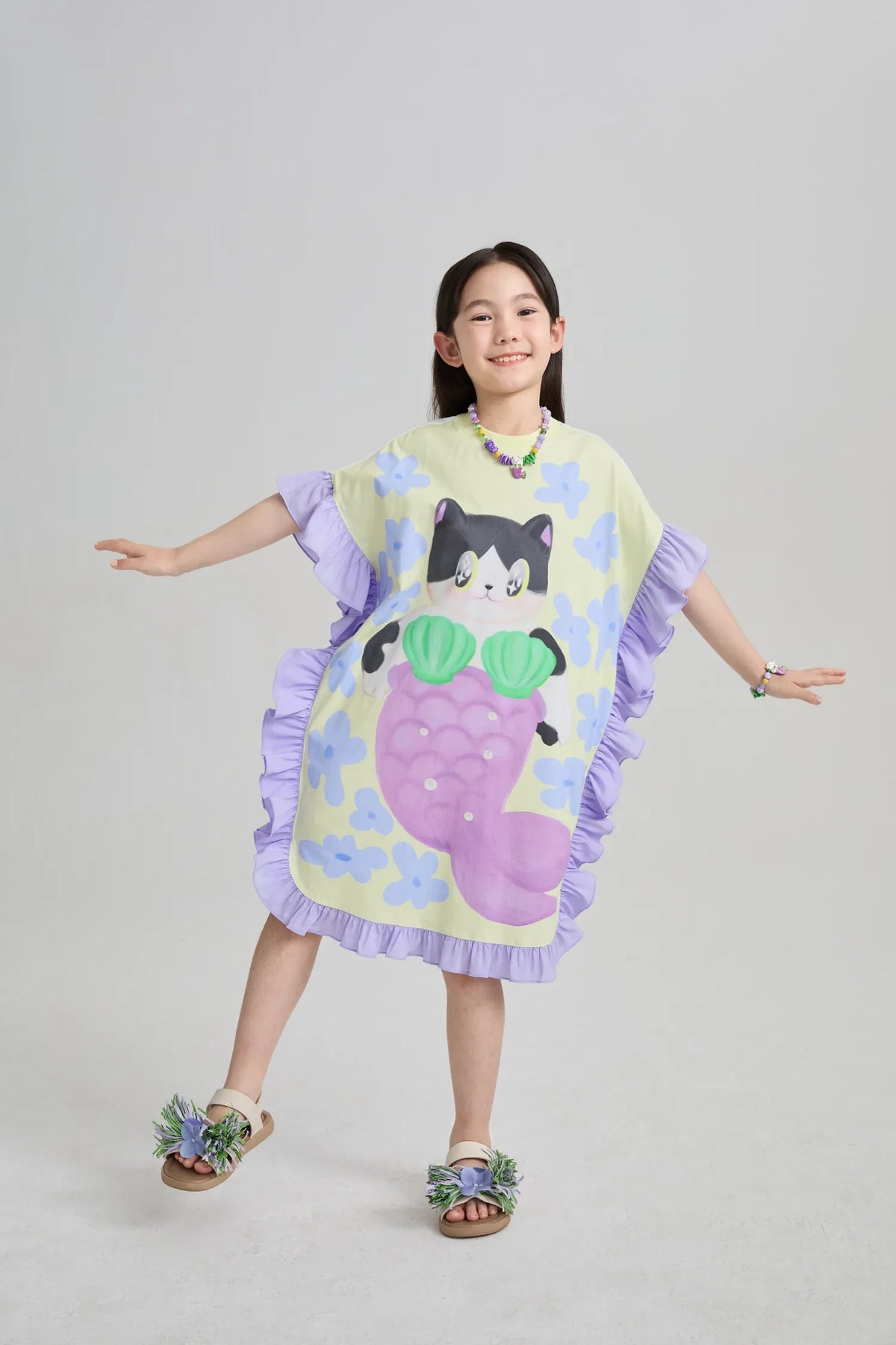 Mermaid Cat Hawaiian Ruffle Dress