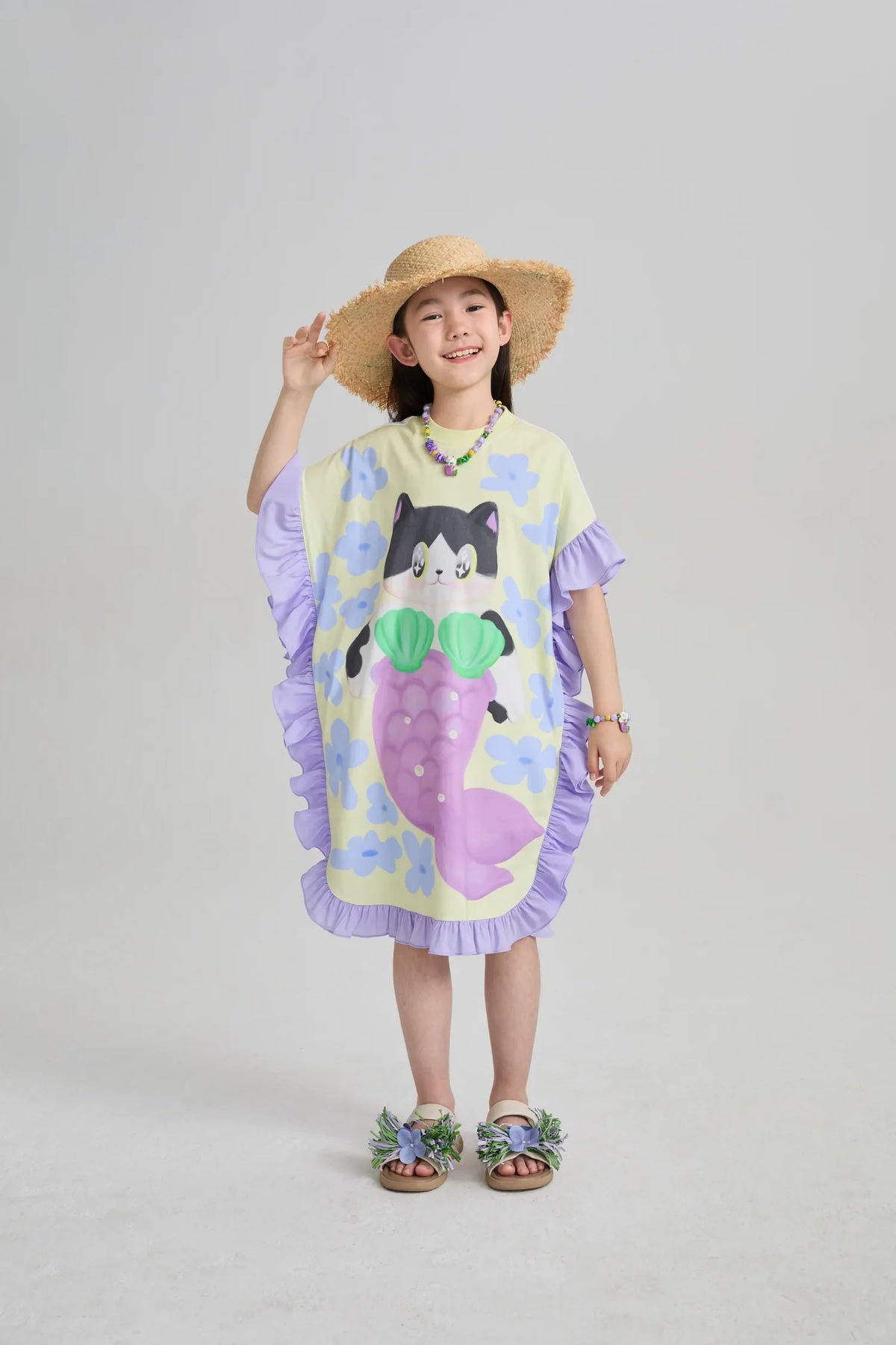 Mermaid Cat Hawaiian Ruffle Dress