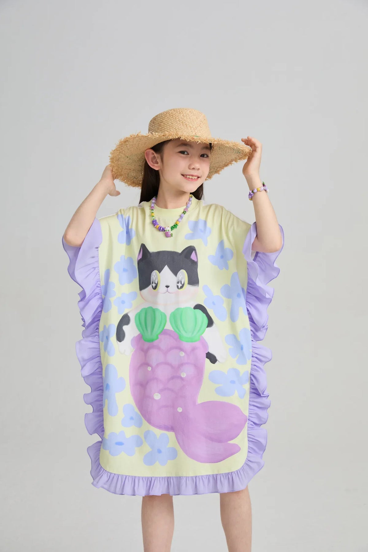 Mermaid Cat Hawaiian Ruffle Dress