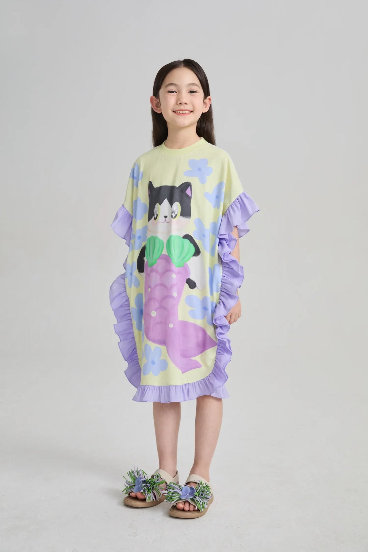 Mermaid Cat Hawaiian Ruffle Dress