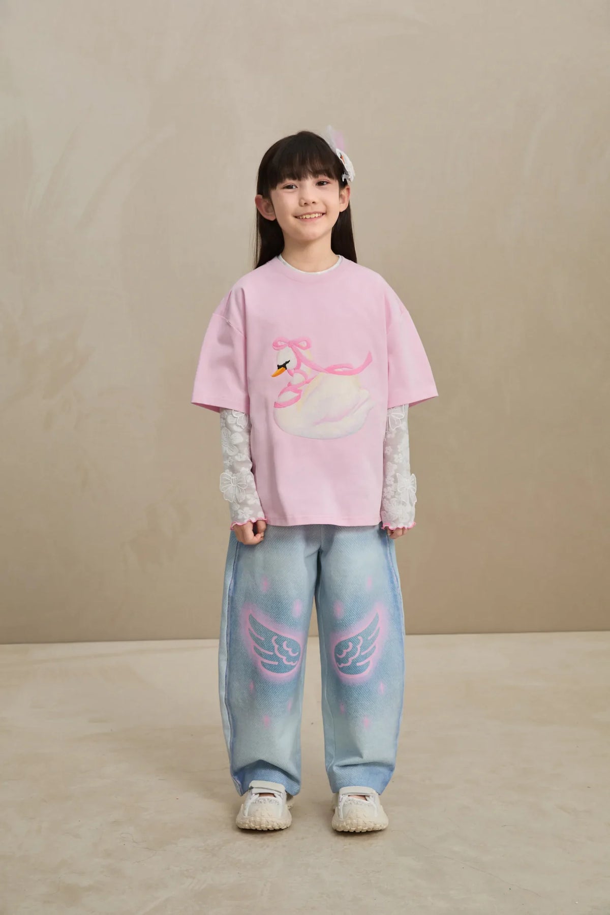 Denim Joggers with Wing Print