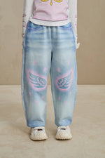 Denim Joggers with Wing Print