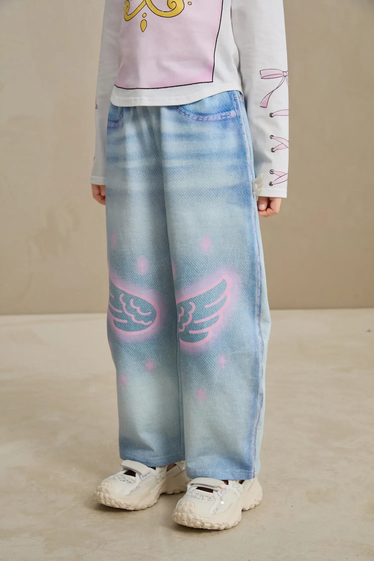 Denim Joggers with Wing Print