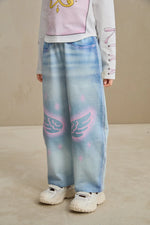 Denim Joggers with Wing Print