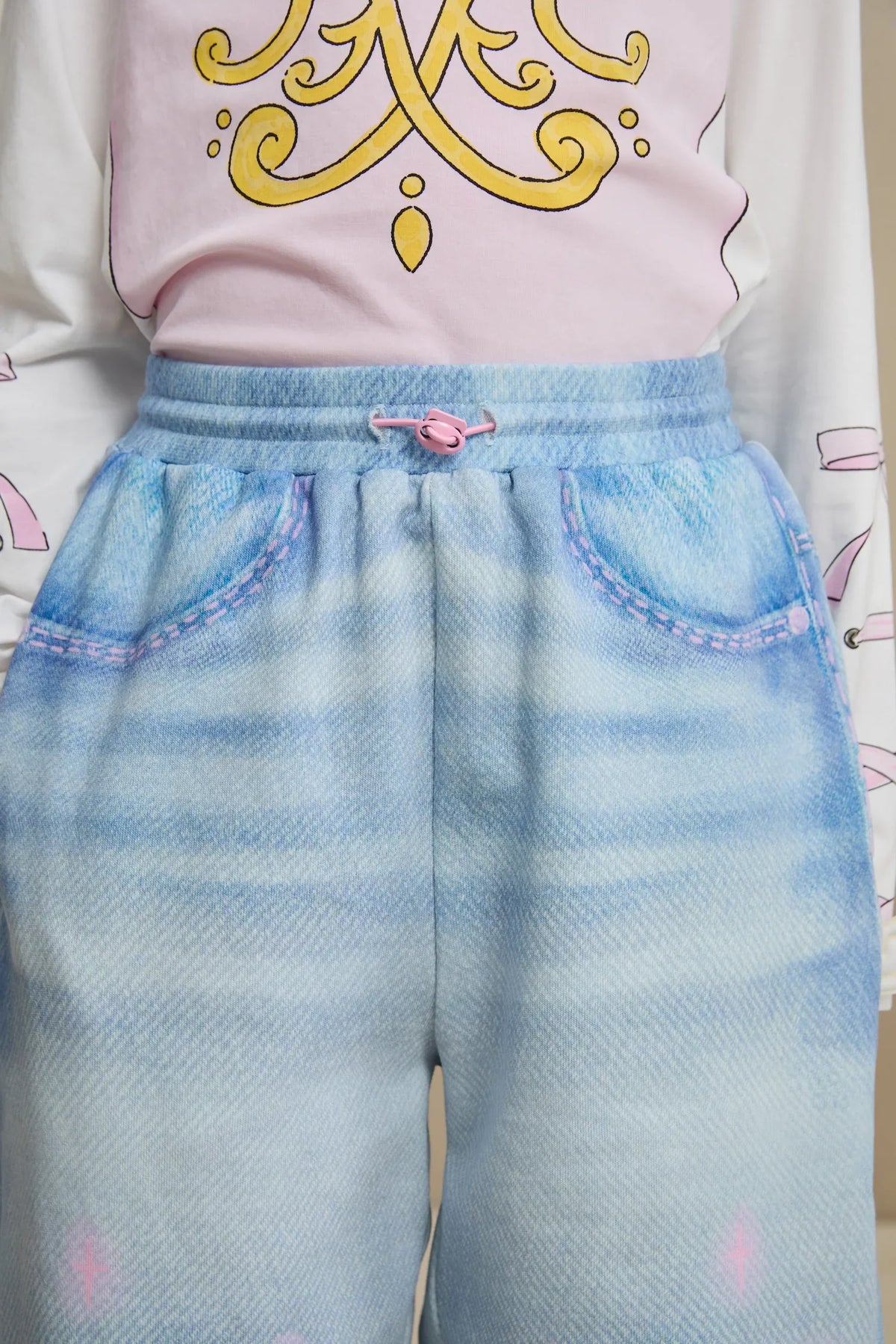 Denim Joggers with Wing Print