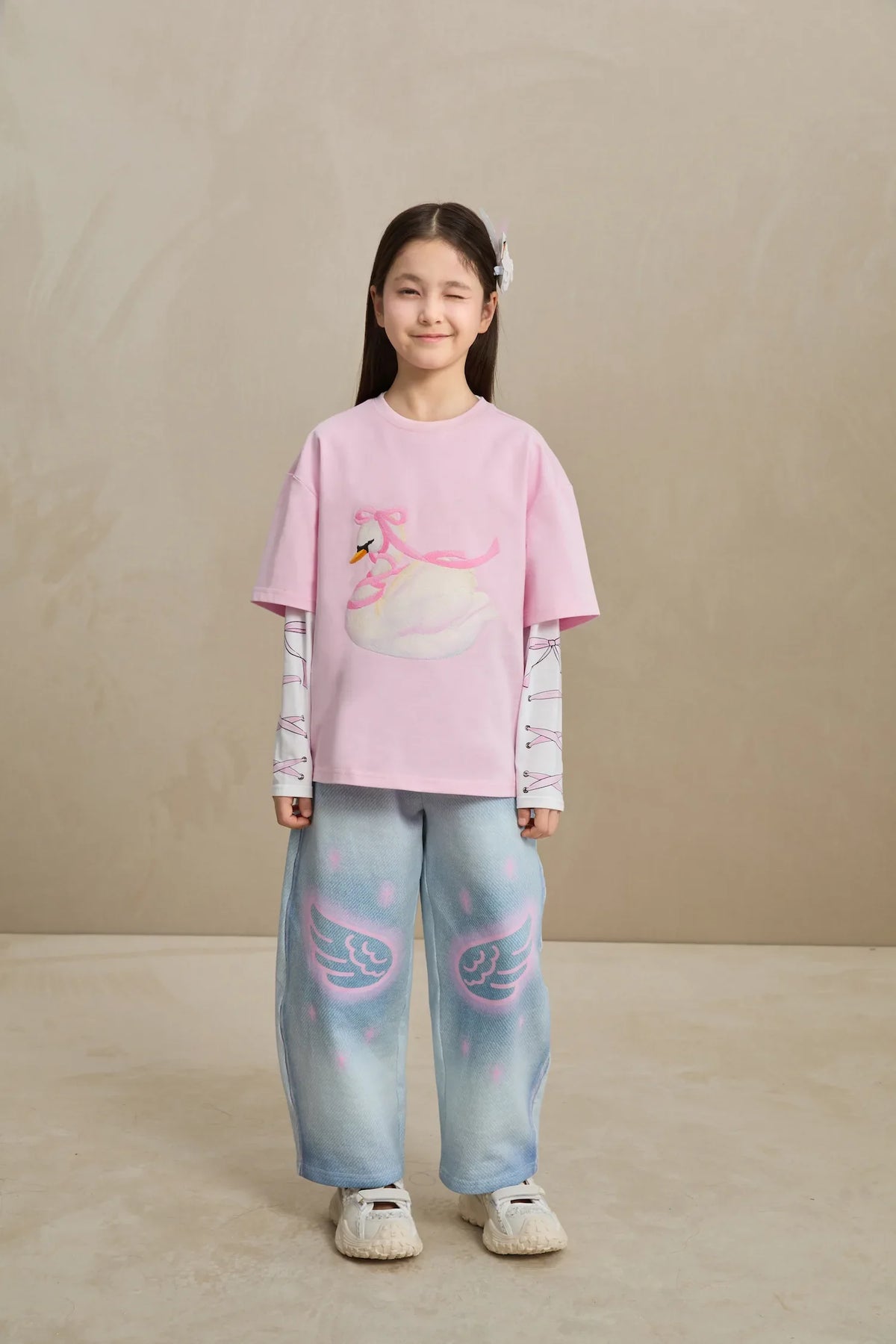 Denim Joggers with Wing Print
