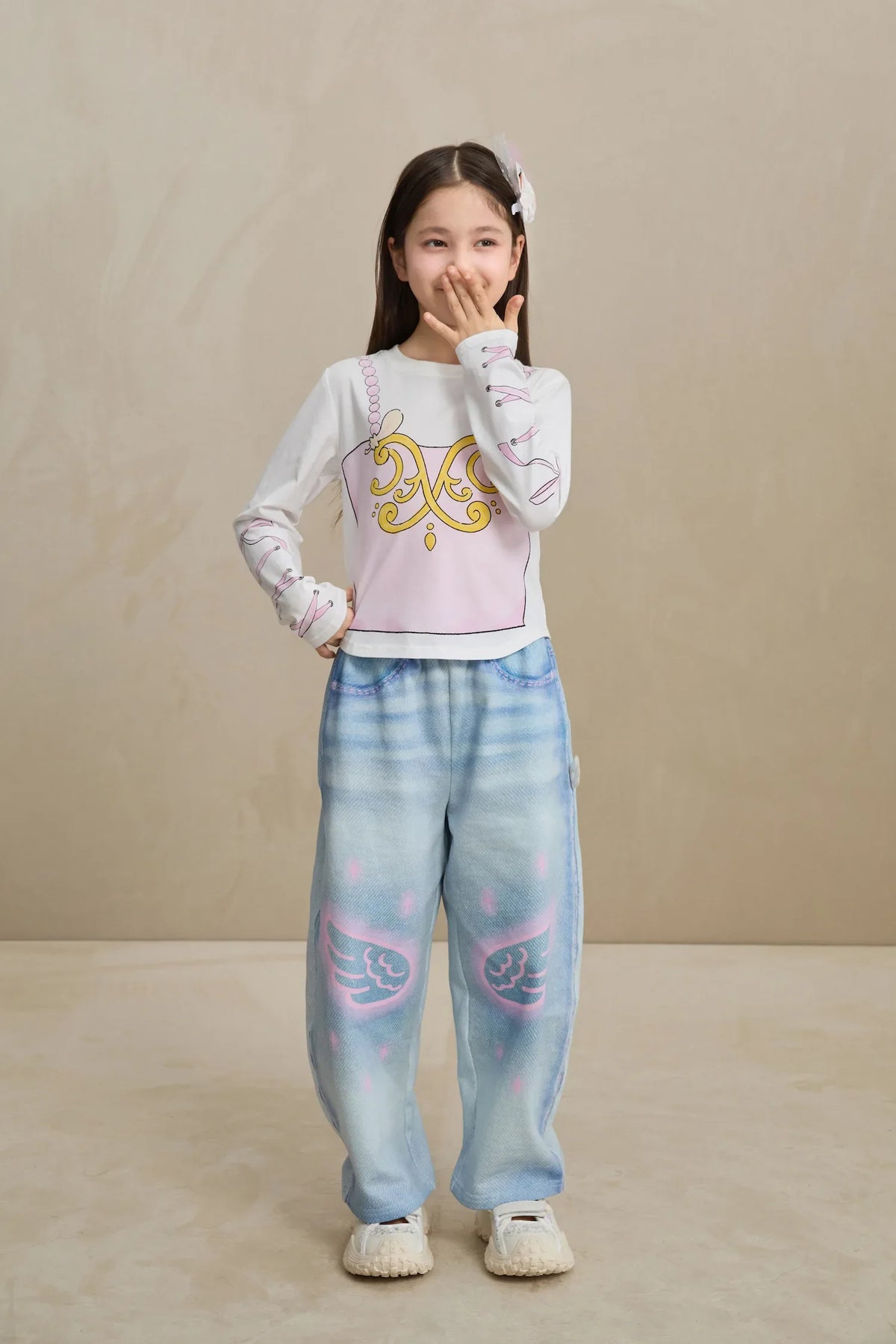 Denim Joggers with Wing Print