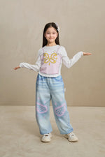 Denim Joggers with Wing Print