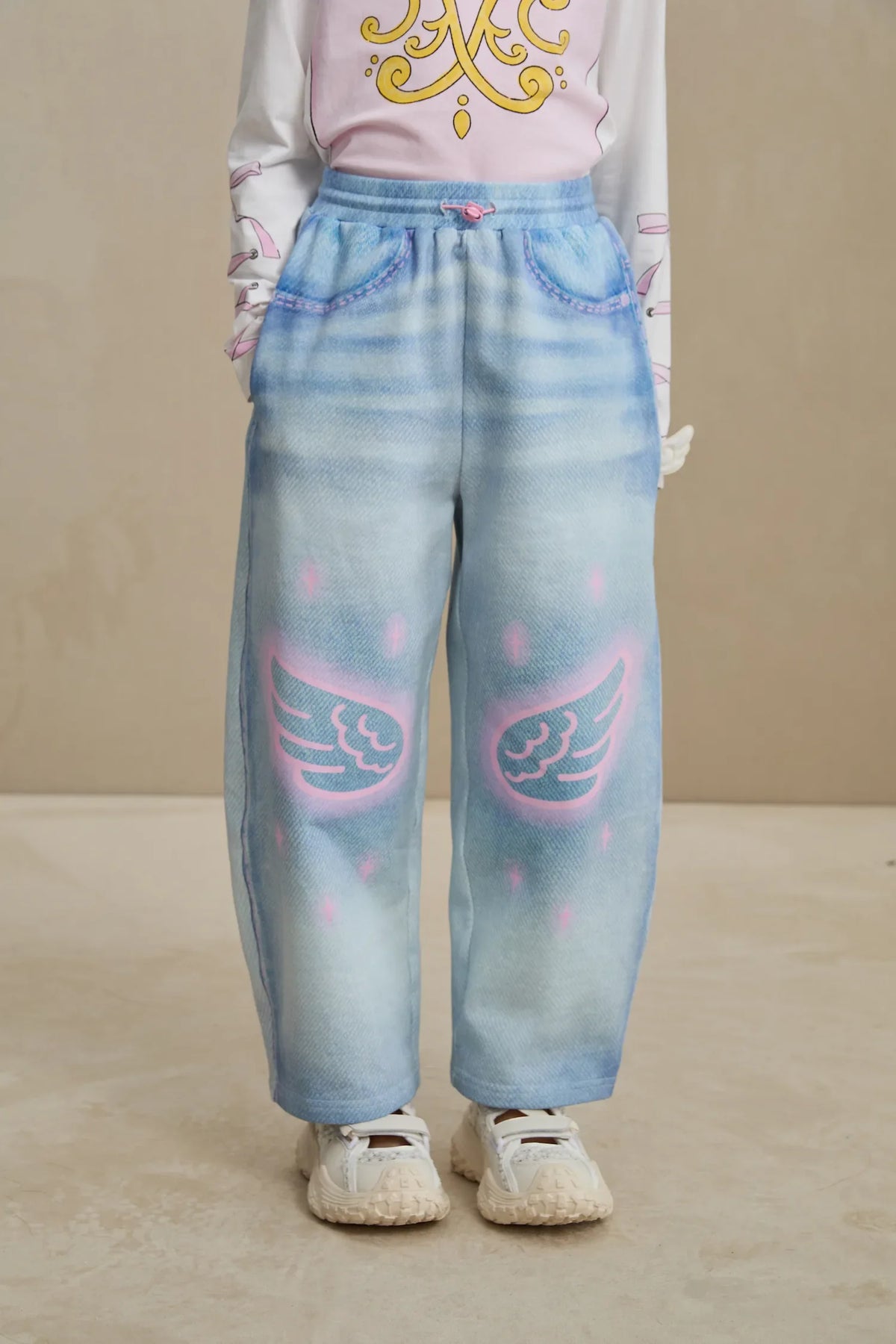 Denim Joggers with Wing Print