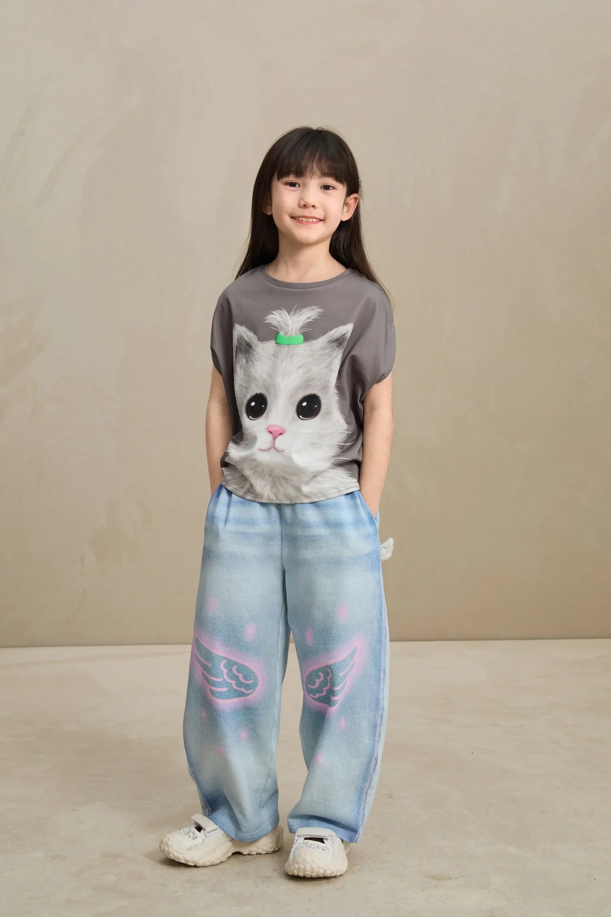 Denim Joggers with Wing Print