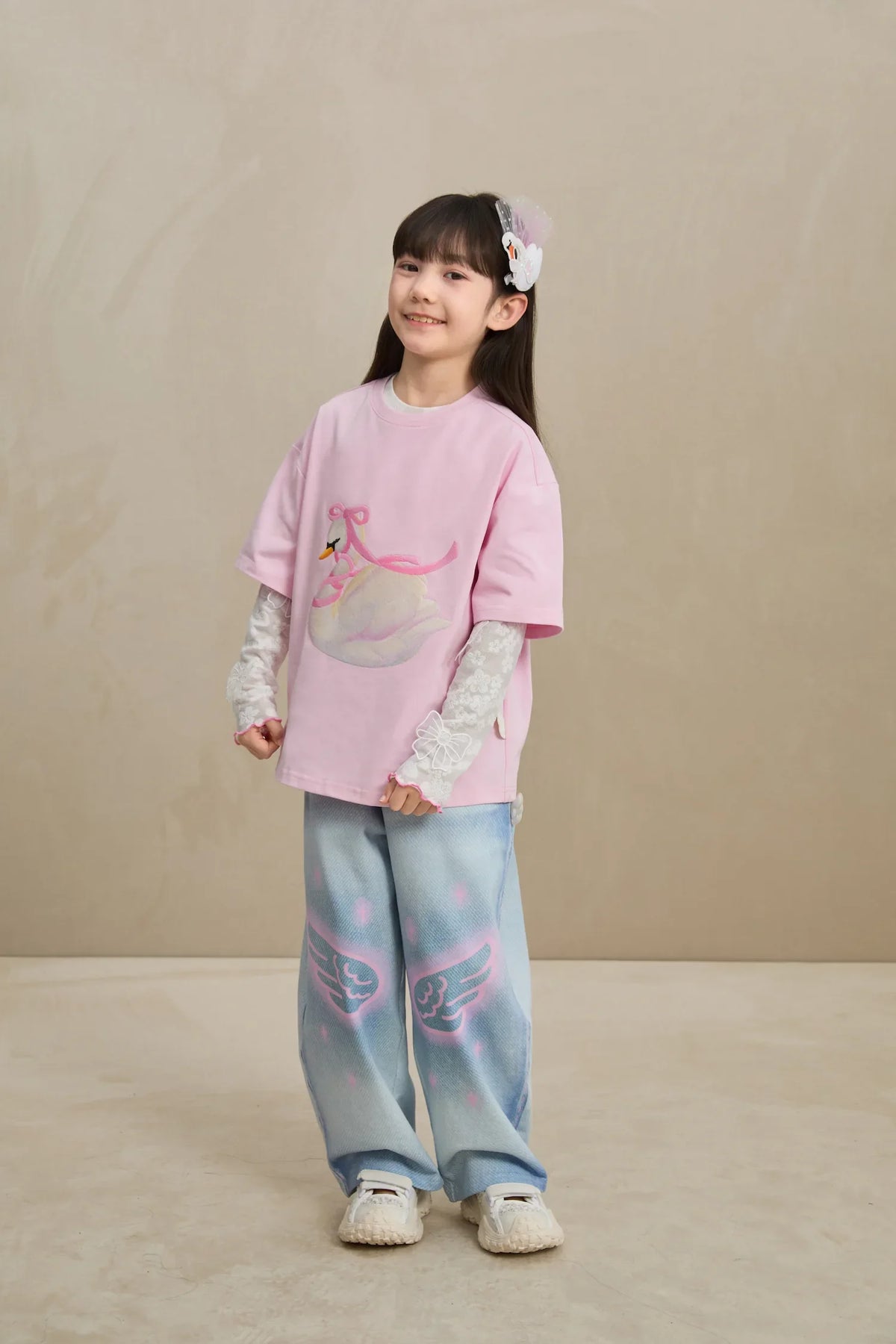 Embroidered Swan Tee with Wings