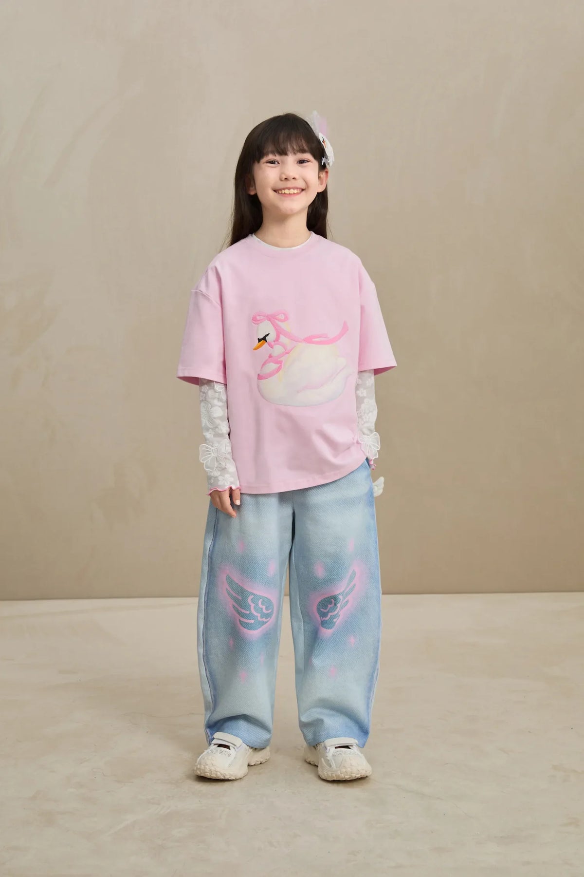 Embroidered Swan Tee with Wings