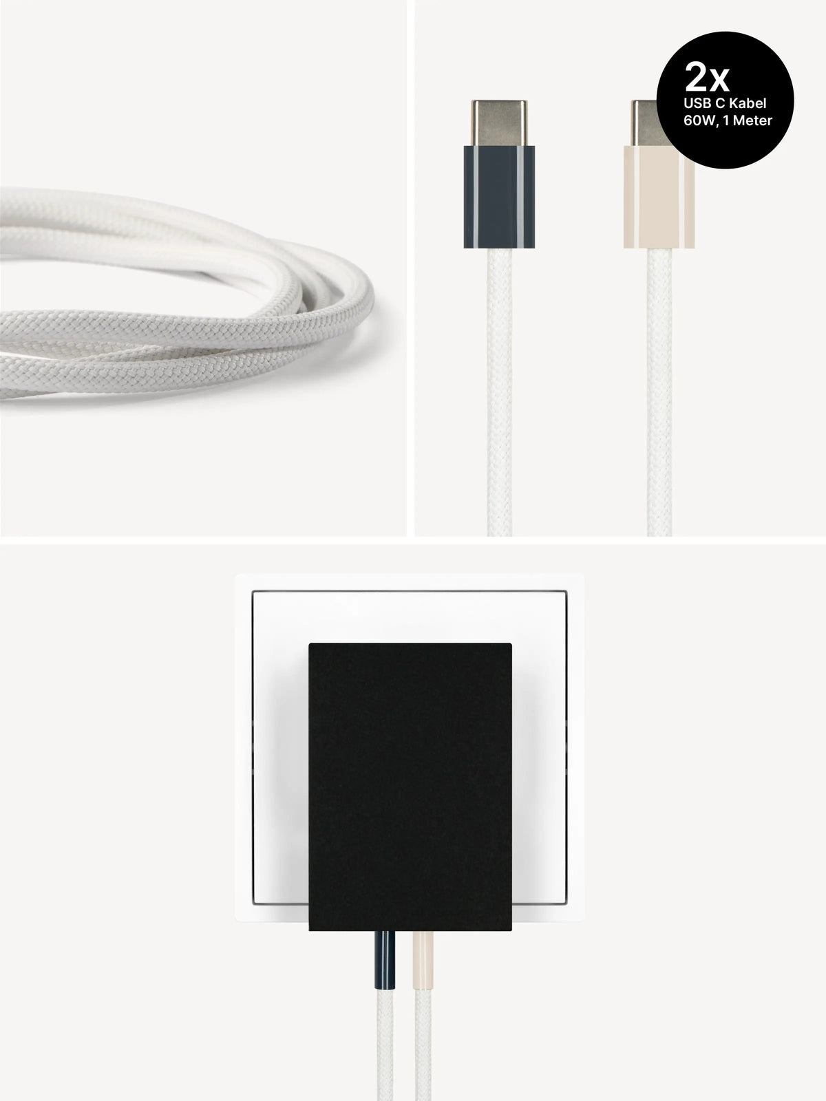 USB-C Ladegerät 65W + 2x USB-C Kabel (Midnight+Dune)