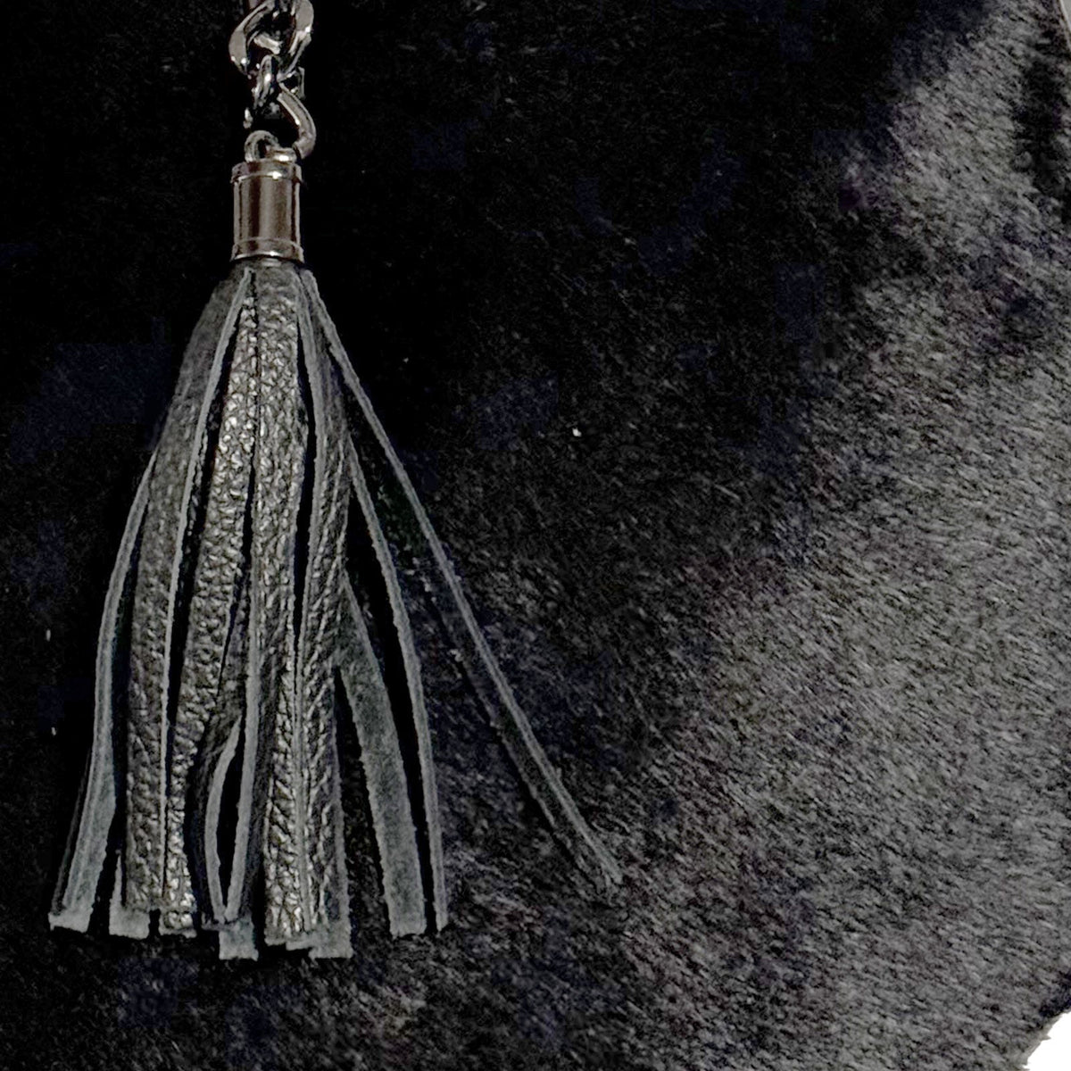 Runde Umhänge Handtasche mit Fell Schwarz