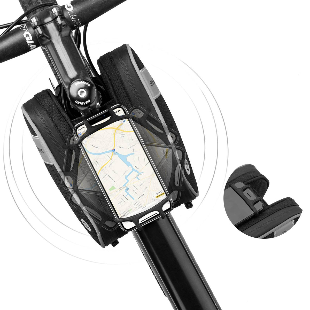 ROCKBROS Fahrrad Rahmentasche mit 360° drehbare Handyhalter 1,5 L BK