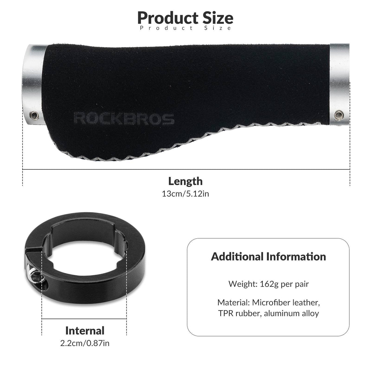ROCKBROS Fahrradgriffe Ledergriffe für Lenker mit 22,2 mm Durchmesser