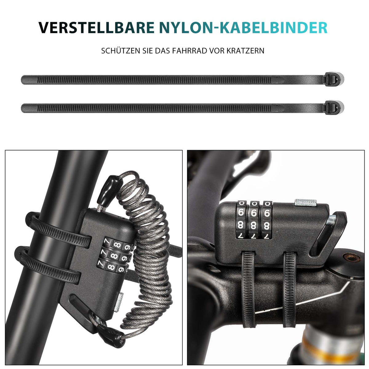 ROCKBROS Helm schloss 150 cm Zahlenschloss 3-stellig Zahlencode