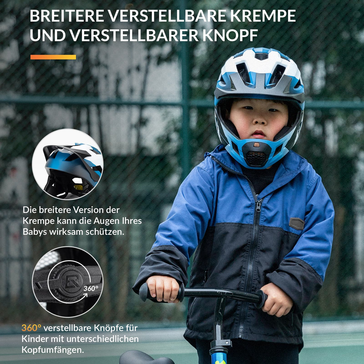 ROCKBROS Kinderhelm BMX MTB Helm mit Abnehmbarem Kinnschutz und Krempe Namma Markt