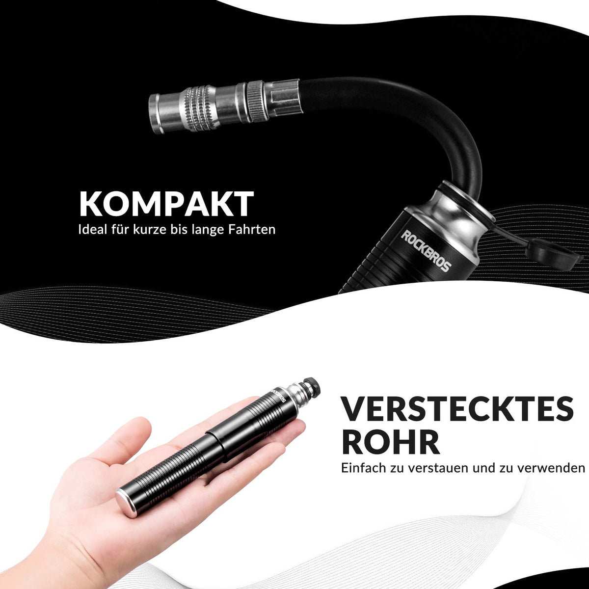 ROCKBROS Luftpumpe Handpumpe Schrader & Presta Ventile aus Aluminium