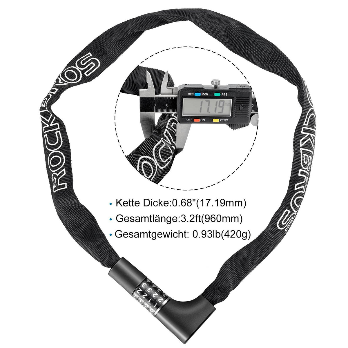 ROCKBROS Zahlenschloss mit 4-stelligem Zahlencode 96 cm Länge