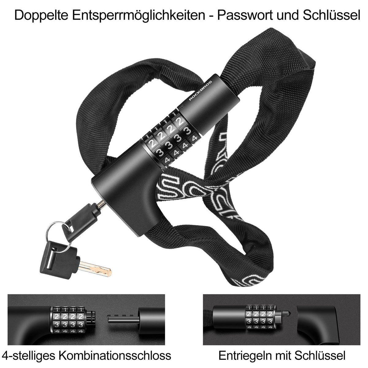 ROCKBROS Zahlenschloss mit 4-stelligem Zahlencode 96 cm Länge