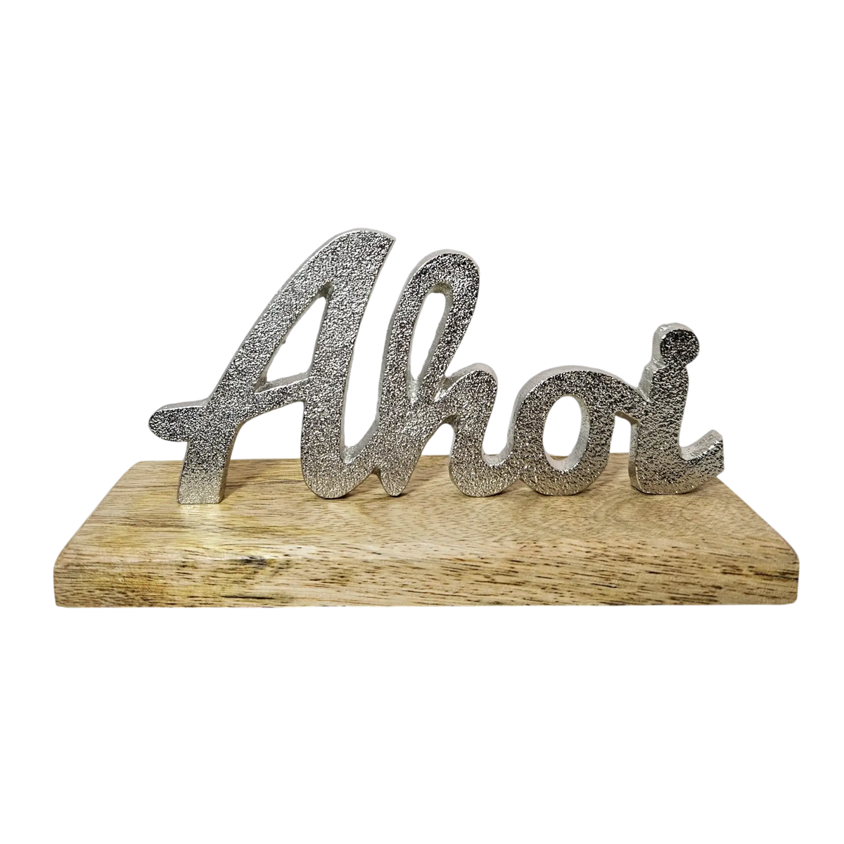 Schild Aufsteller AHOI Metall Mangoholz Maritim Dekoschild Schriftzug 17x8 cm