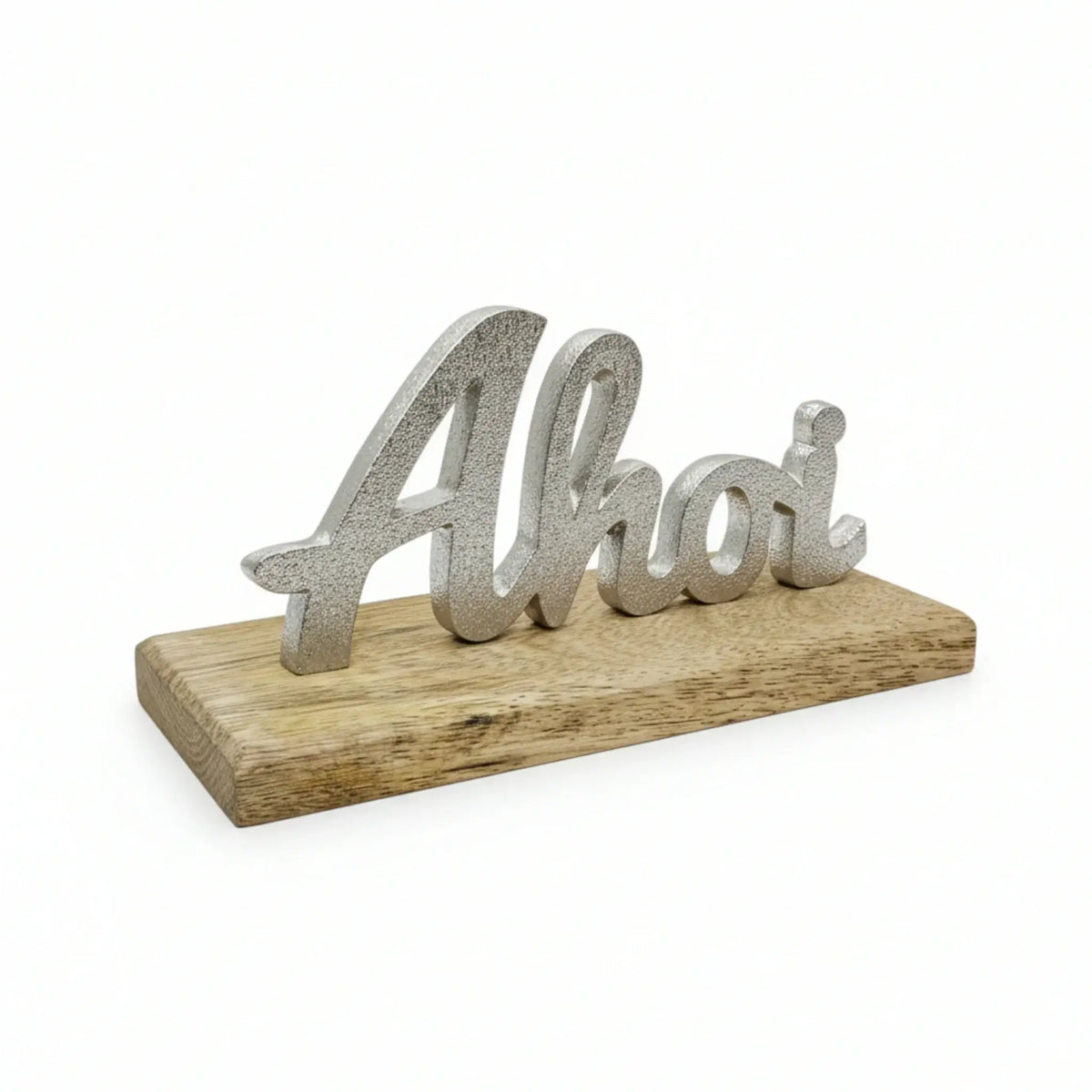 Schild Aufsteller AHOI Metall Mangoholz Maritim Dekoschild Schriftzug 17x8 cm