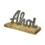 Schild Aufsteller AHOI Metall Mangoholz Maritim Dekoschild Schriftzug 17x8 cm
