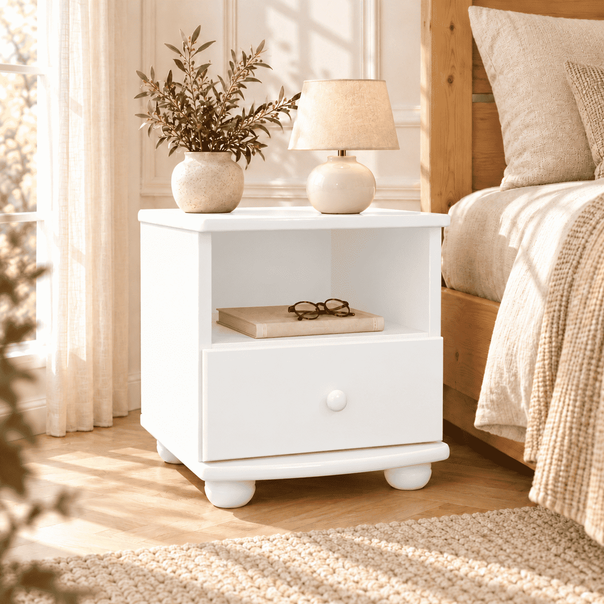 Claudia Kiefer Nachttisch Massivholz mit 1-Schublade und 1 Regal | 100% Bio Kiefer