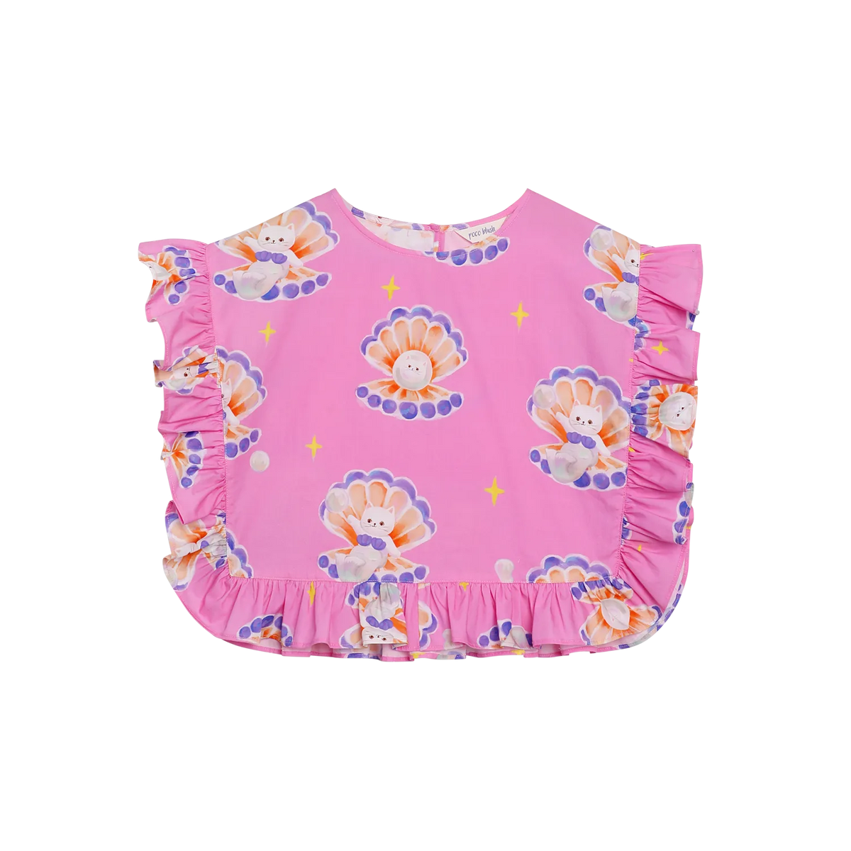 Pearl Cat Cotton Ruffle Top