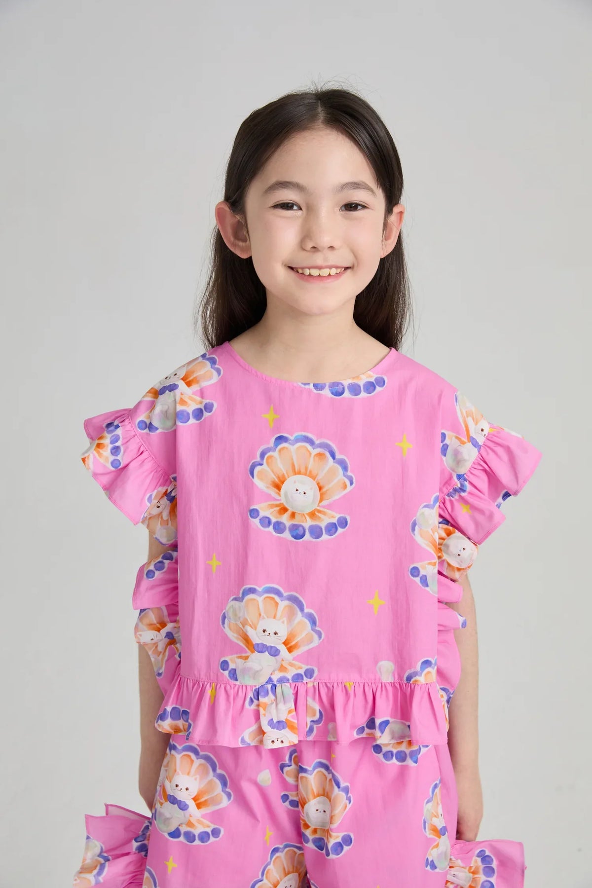 Pearl Cat Cotton Ruffle Top