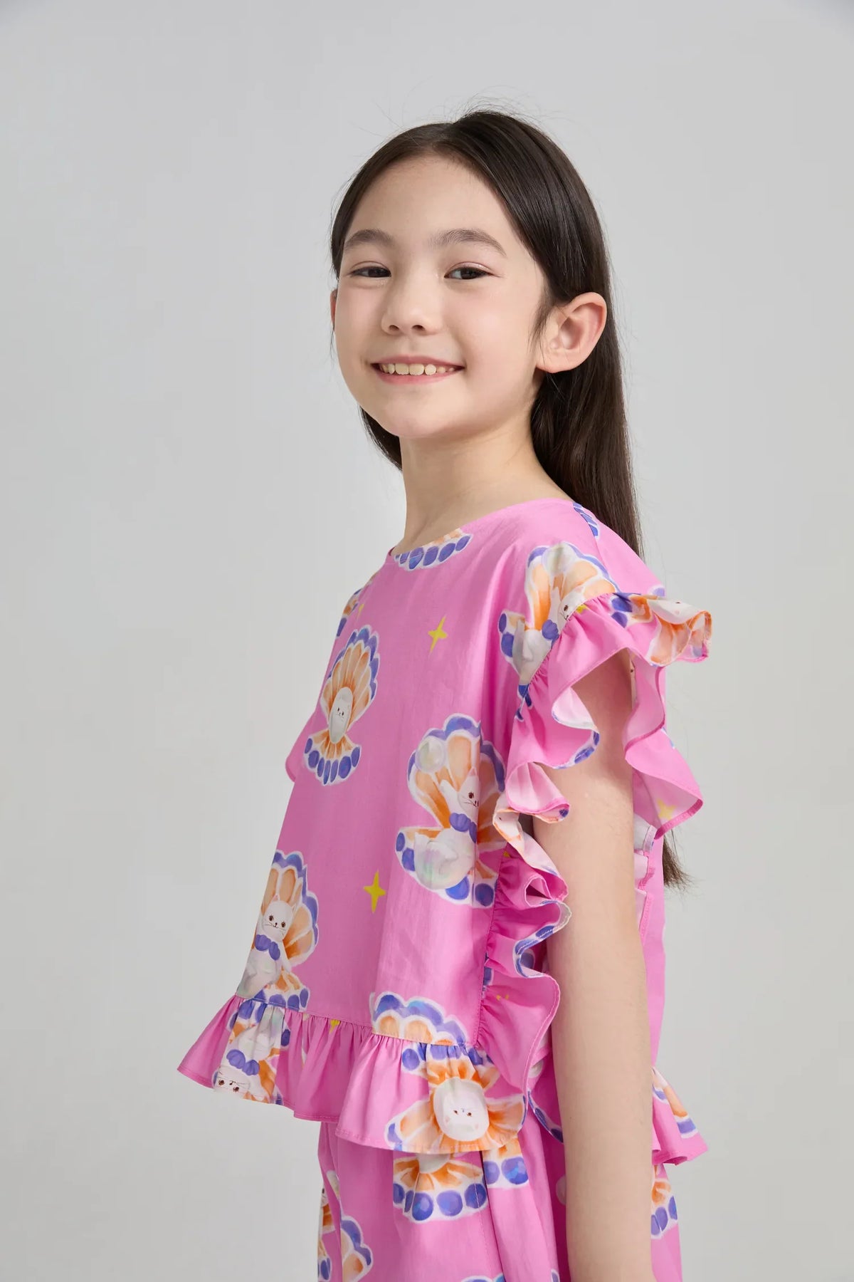 Pearl Cat Cotton Ruffle Top