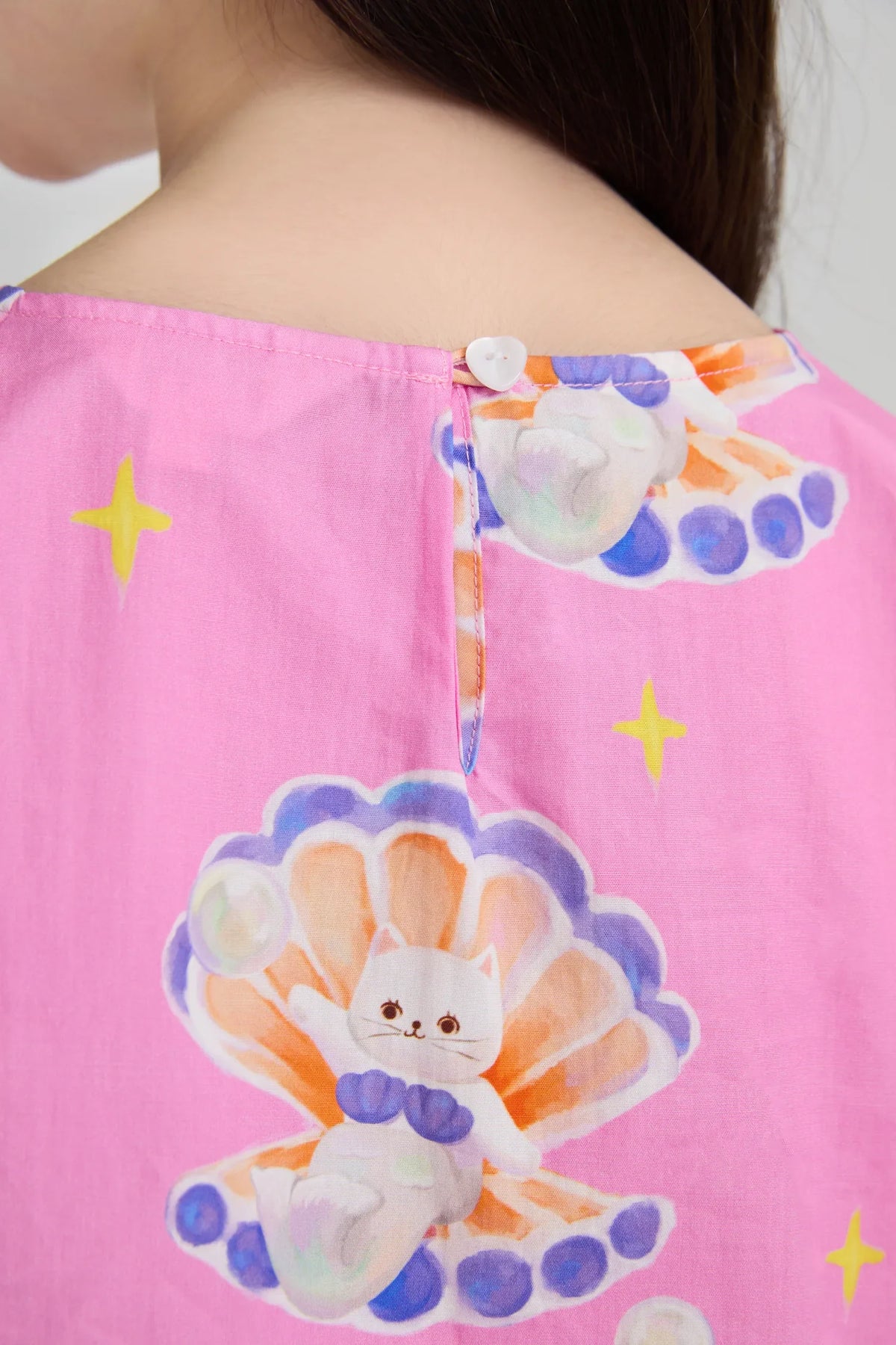 Pearl Cat Cotton Ruffle Top