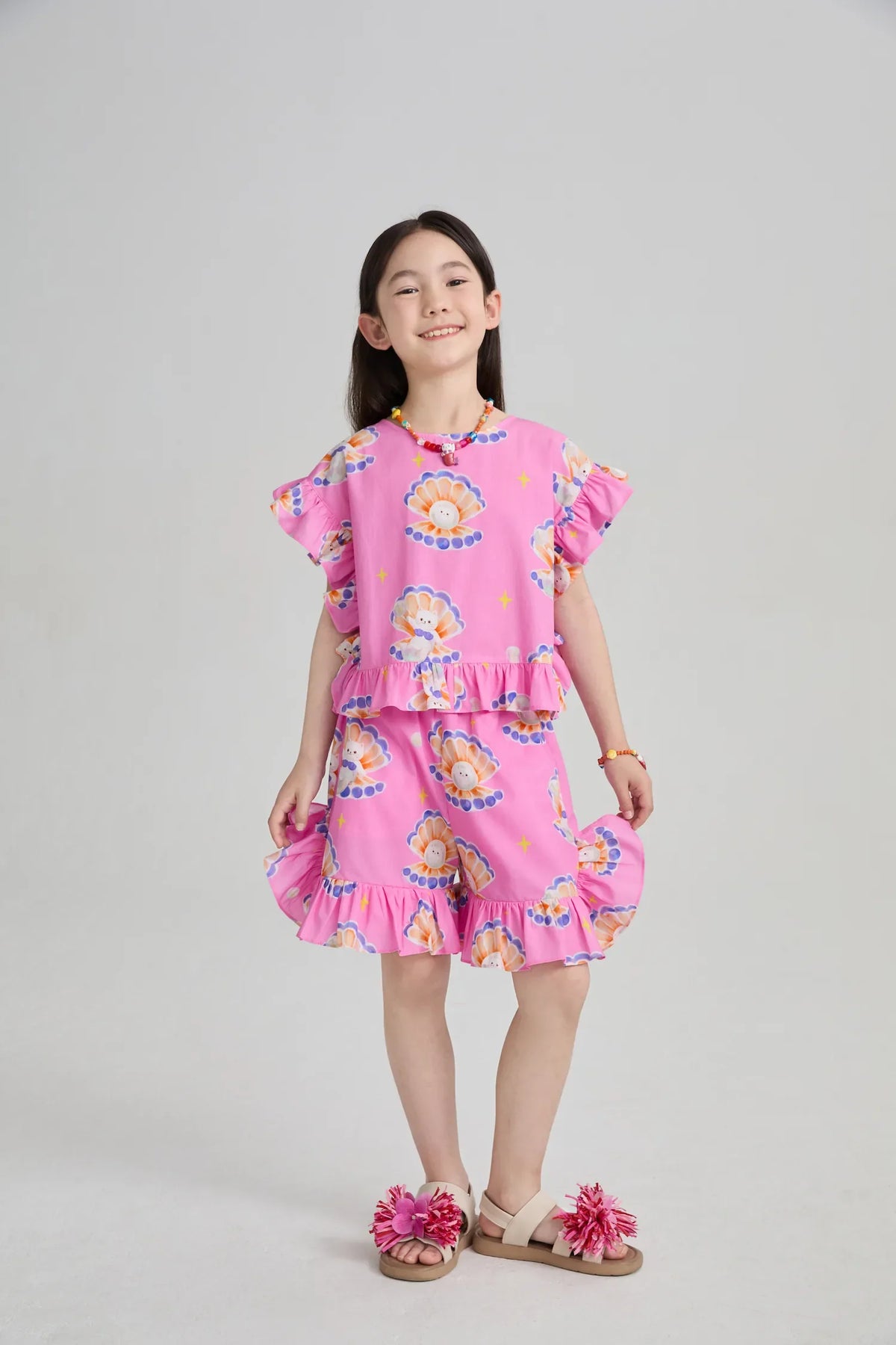 Pearl Cat Cotton Ruffle Top