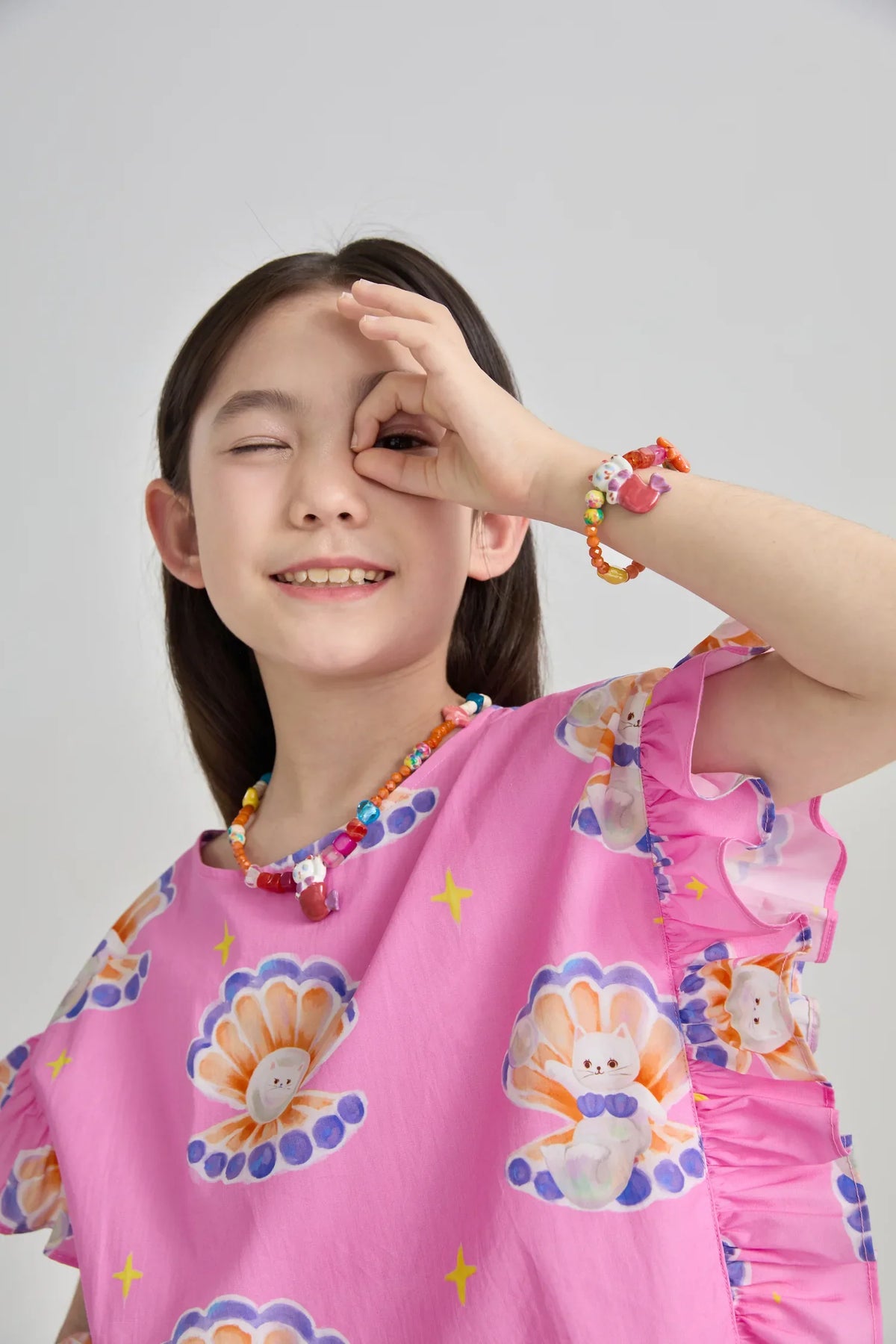 Pearl Cat Cotton Ruffle Top