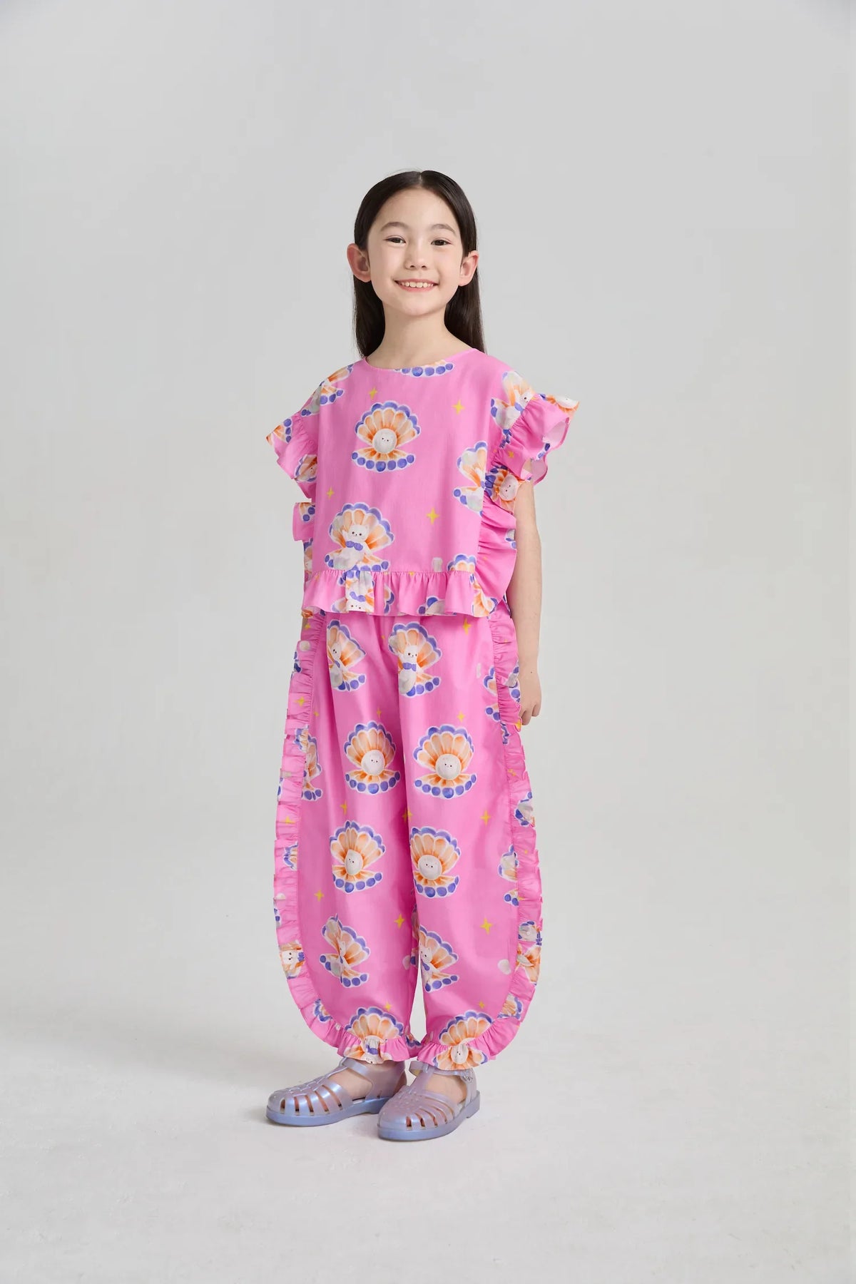 Pearl Cat Cotton Ruffle Top