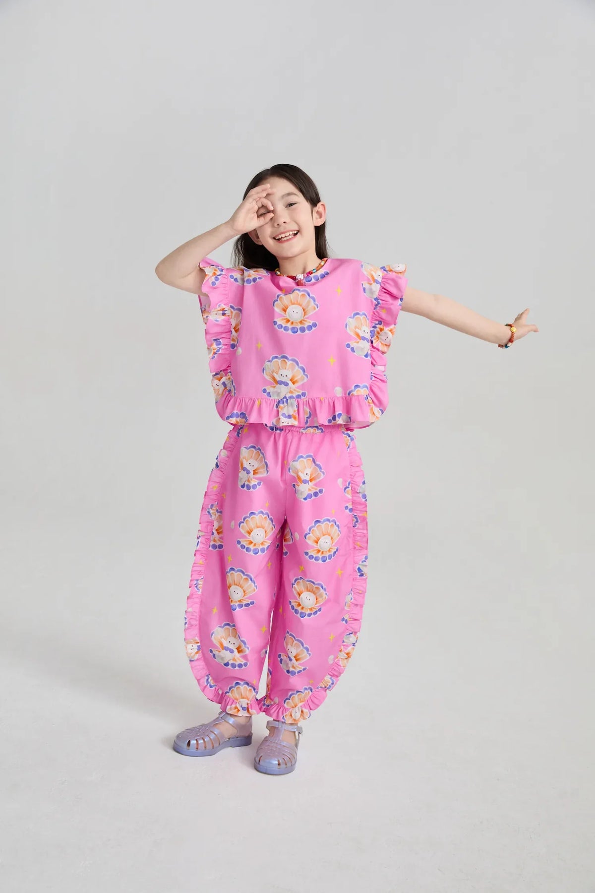 Pearl Cat Cotton Ruffle Top