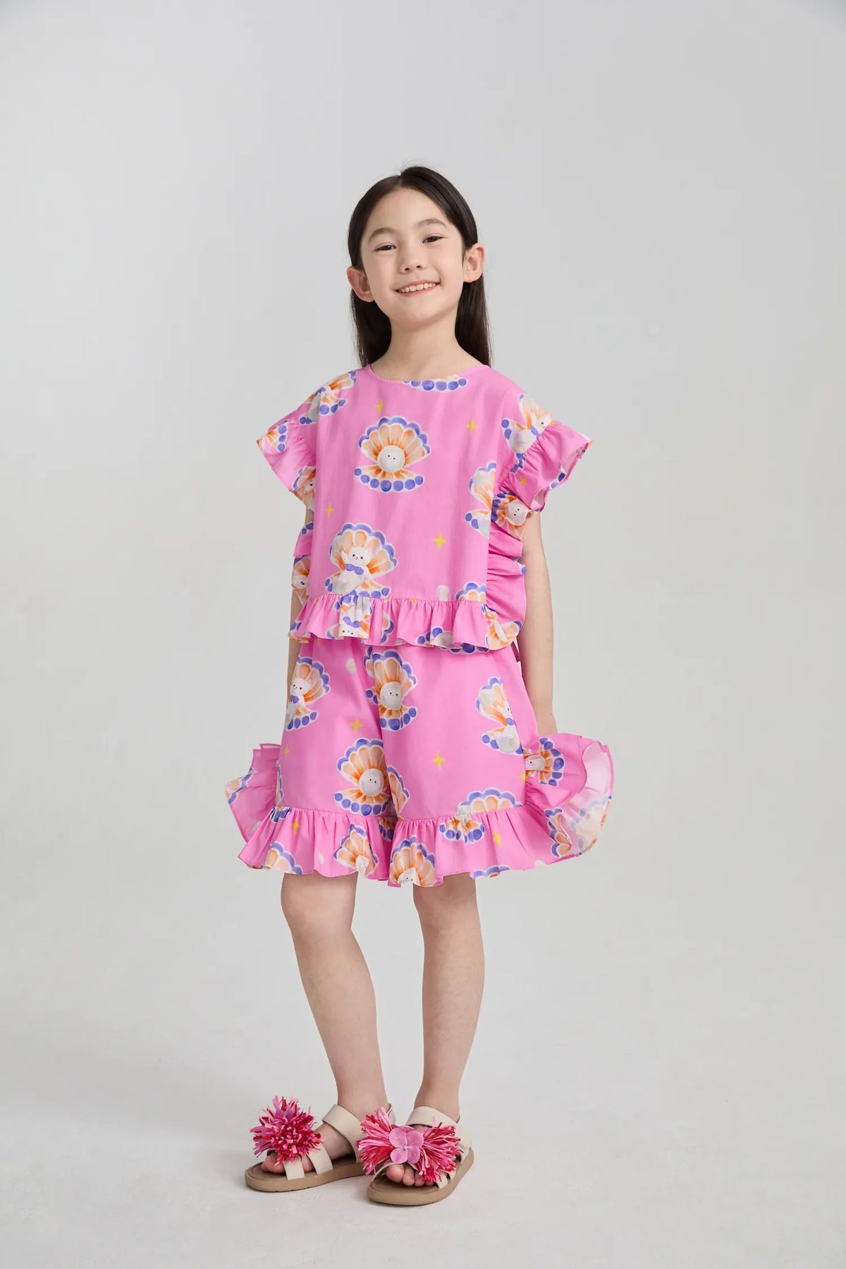 Pearl Cat Cotton Ruffle Top