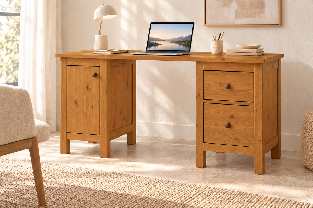 Premium Kiefer Massivholz Schreibtisch | Handgefertigt für Ihr ideales Büro