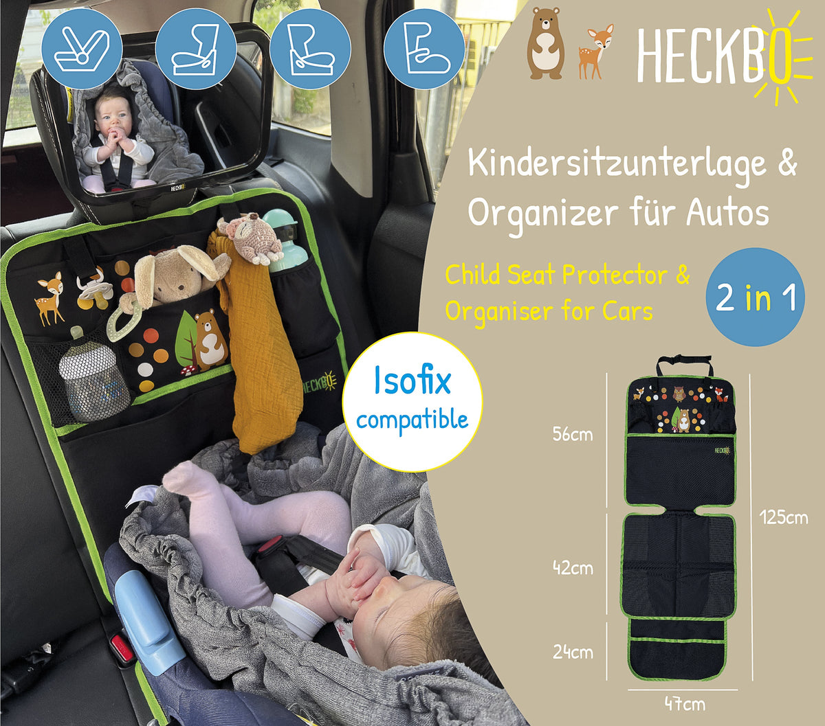 Kinder Autositz Sitzauflage Waldtiere