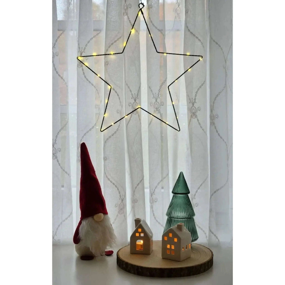 Stern LED warmweiß Weihnachtsstern schwarz Metallstern Batterie Timer Ø 40 cm Namma Markt