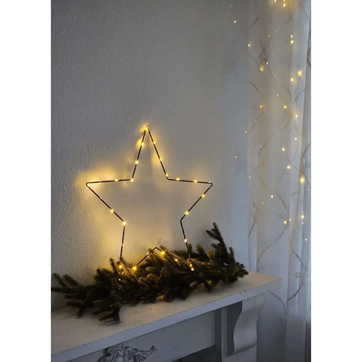 Stern LED warmweiß Weihnachtsstern schwarz Metallstern Batterie Timer