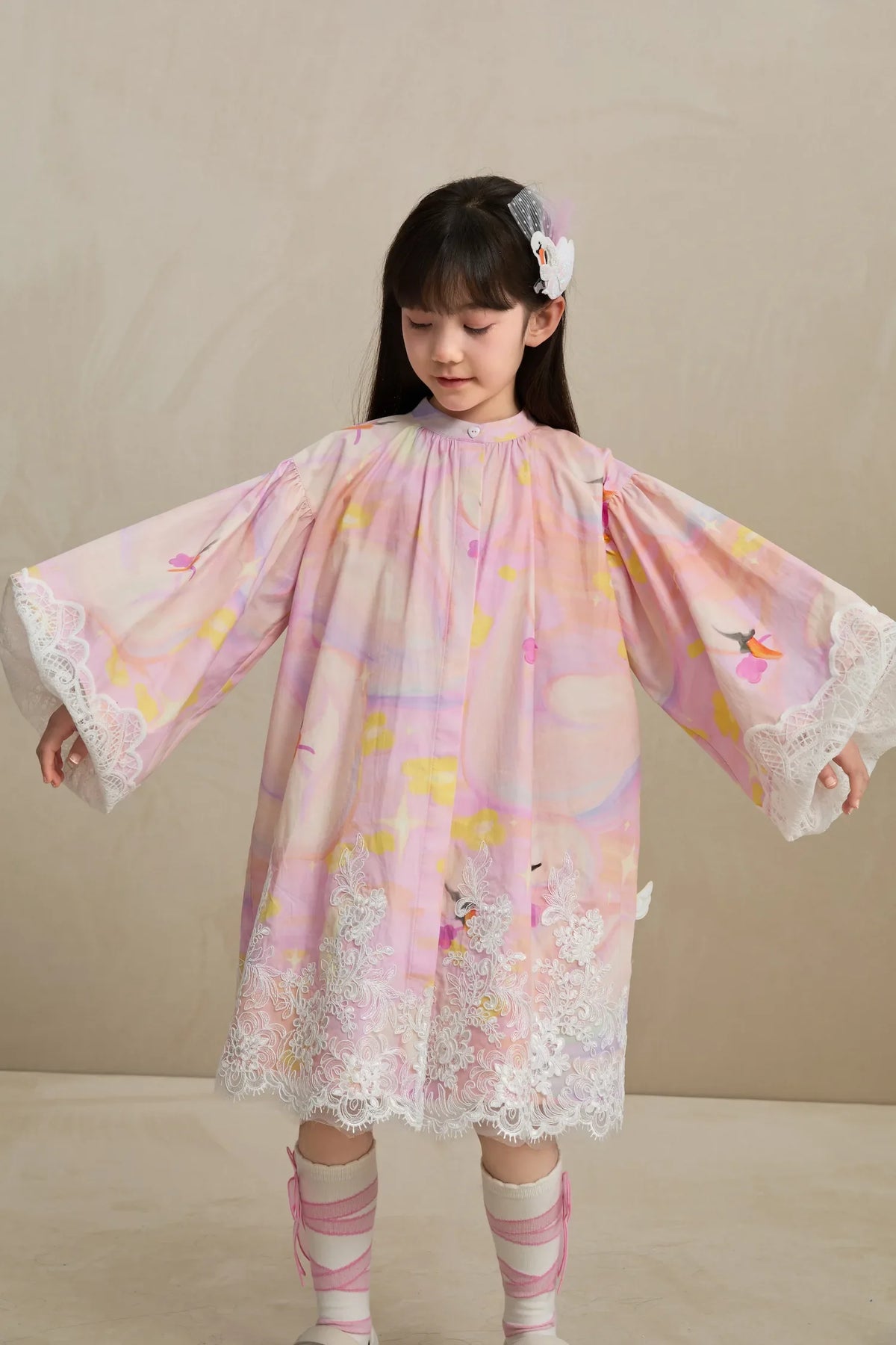 Swan Dream Print Lace Shirt