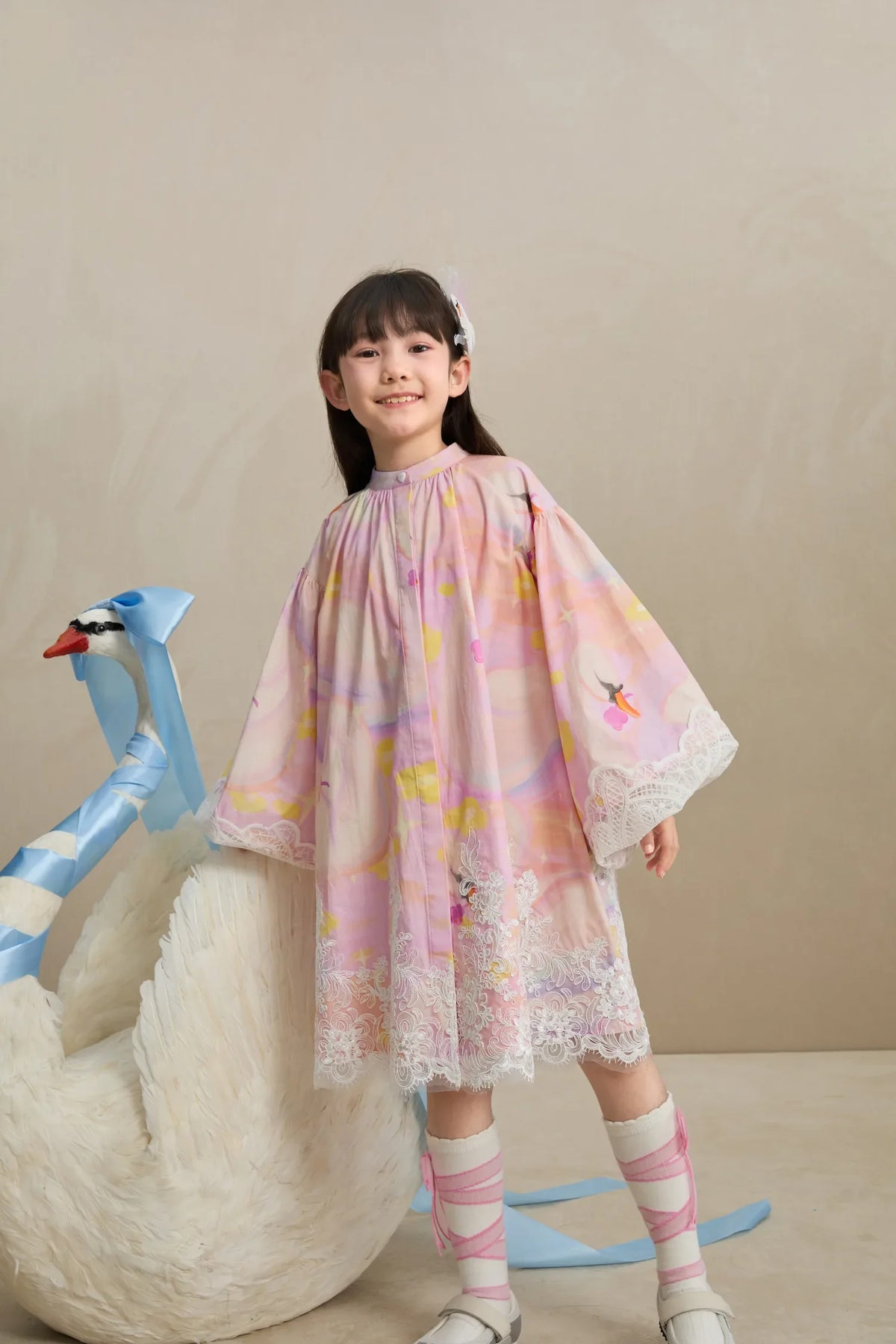 Swan Dream Print Lace Shirt