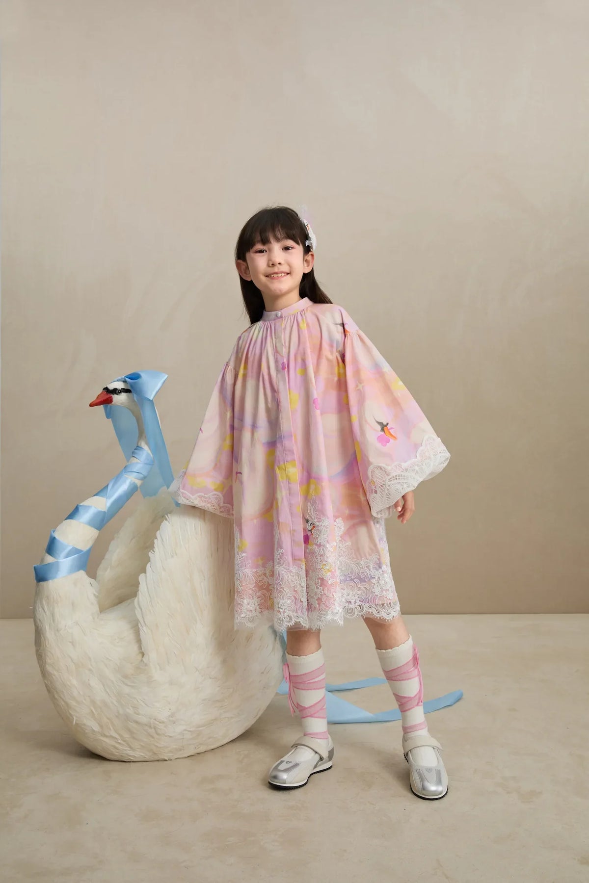 Swan Dream Print Lace Shirt