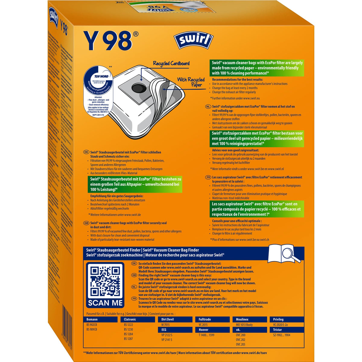 SWIRL Y 98 MicroPor Plus AirSpace Staubsaugerbeutel