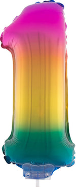 Zahlen Folienballon 41 cm mit Stab - Regenbogen Zahl 1